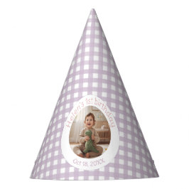 Chapéu De Festa Personalized Lavender Gingham 1st Birthday Photo