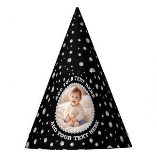 Chapéu De Festa Personalized Photo with Pearls Circle on Black