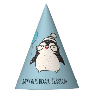 Chapéu De Festa Pinguim bonito com um balão personalizado Aniversá