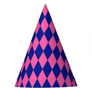 Chapéu De Festa Pink and Blue Harlequin Checkered Design 