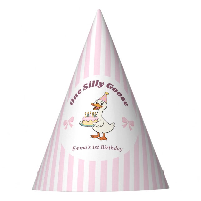 Chapéu De Festa Pink Bow One Silly Goose Girl 1st Birthday Party (Frente)