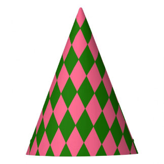 Chapéu De Festa Pink Green Harlequin Checkered Design 