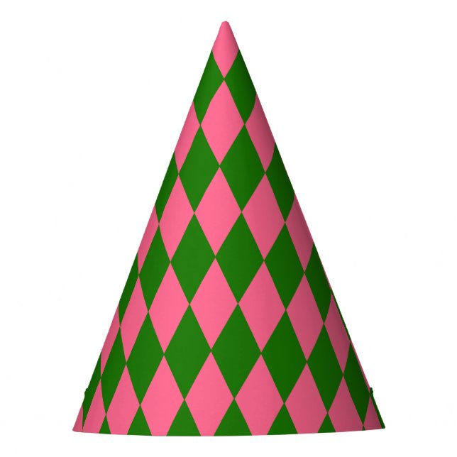 Chapéu De Festa Pink Green Harlequin Checkered Design  (Frente)