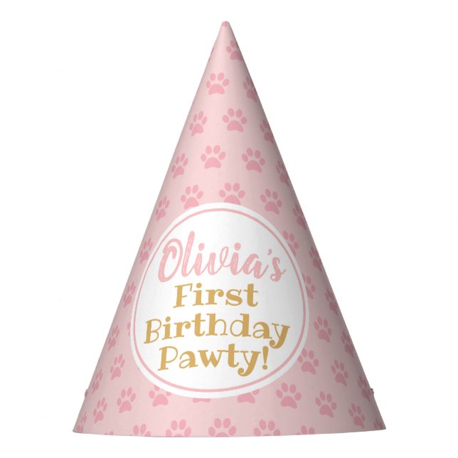 Chapéu De Festa PINK PAW PRINT Girl's Birthday paper (Frente)
