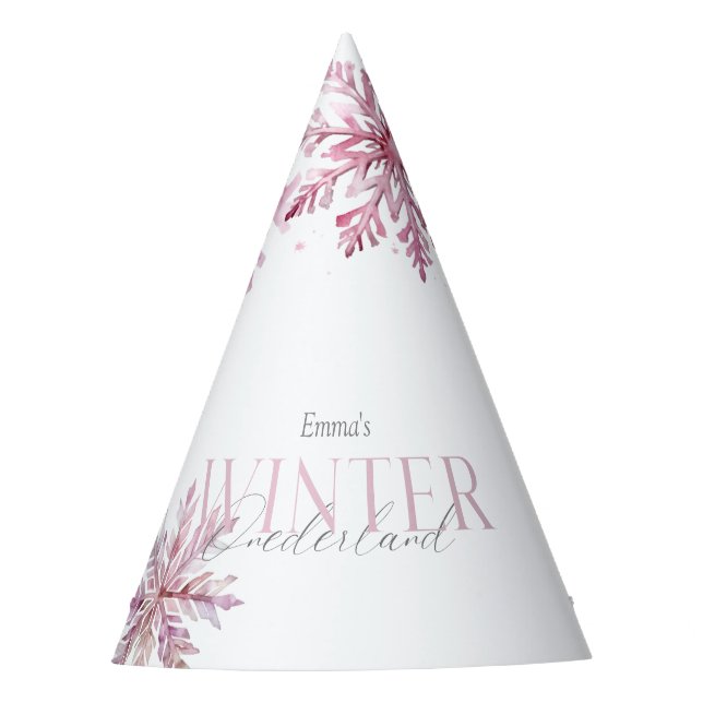 Chapéu De Festa Pink Winter Wonderland Snowflake First Birthday  (Frente)