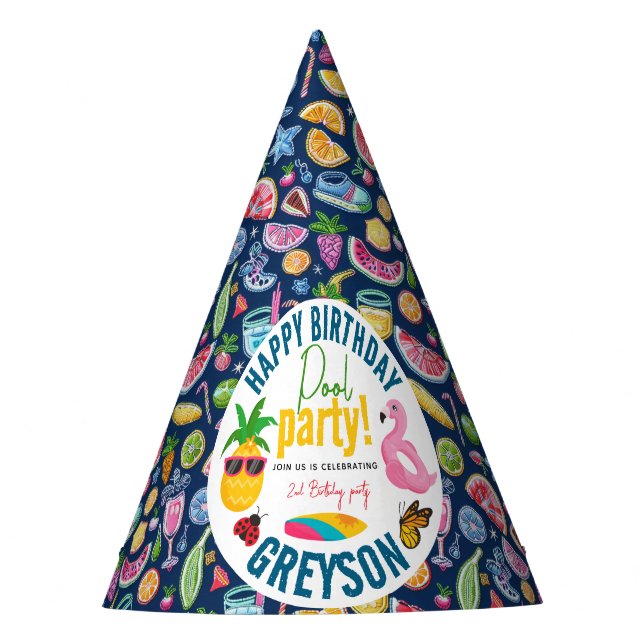 Chapéu De Festa Piscina | Festa de aniversário de Verão moderno (Frente)