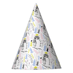 Chapéu De Festa Ponto de Coruja Nocturna Negro Floral Whimsical