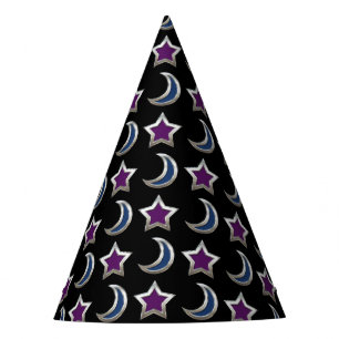 Chapéu De Festa Preto roxo de prata do teste padrão das estrelas