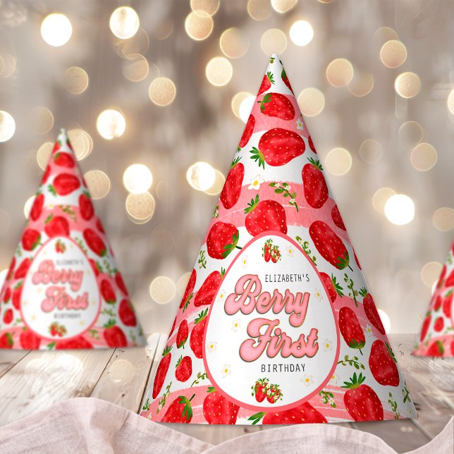 Chapéu De Festa Primeiro aniversario Branco de Morango Vermelho PI (Criador carregado)
