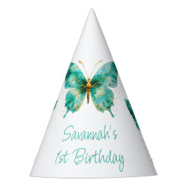 Chapéu De Festa Primeiro aniversario de borboletas verdes, em chá,