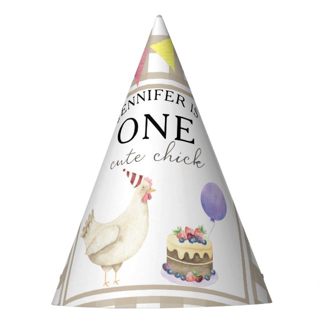 Chapéu De Festa Primeiro aniversario de Pintinho de Aquarela (Frente)