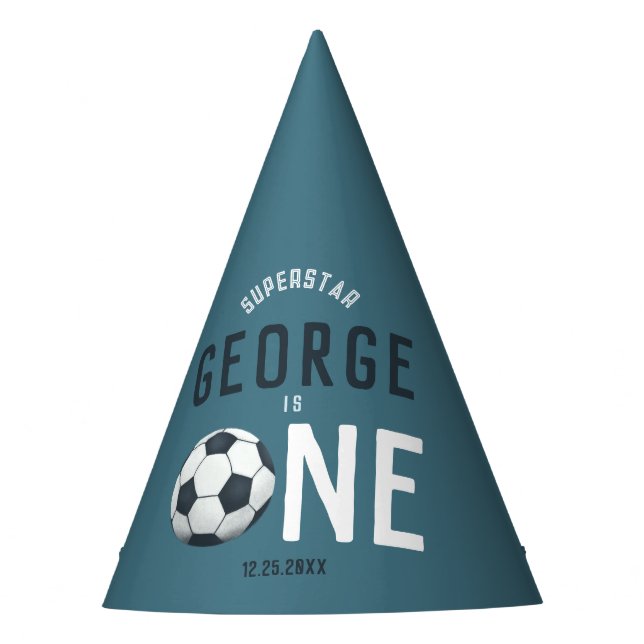 Chapéu De Festa Primeiro aniversario Moderno para Crianças Azuis (Frente)