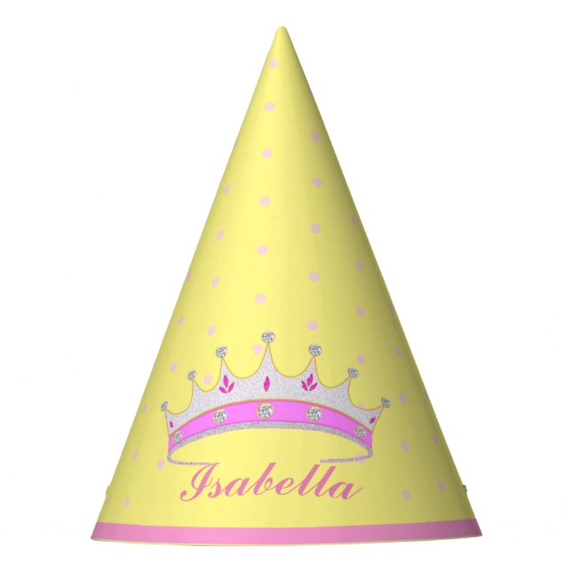 Chapéu De Festa Princesa tiara, bolinhas rosa em amarelo (Frente)