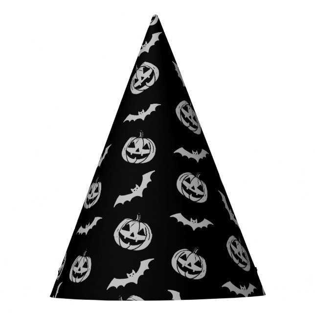 Chapéu De Festa Pumpkin Bat Trick ou Tratar Padrão Preto (Frente)