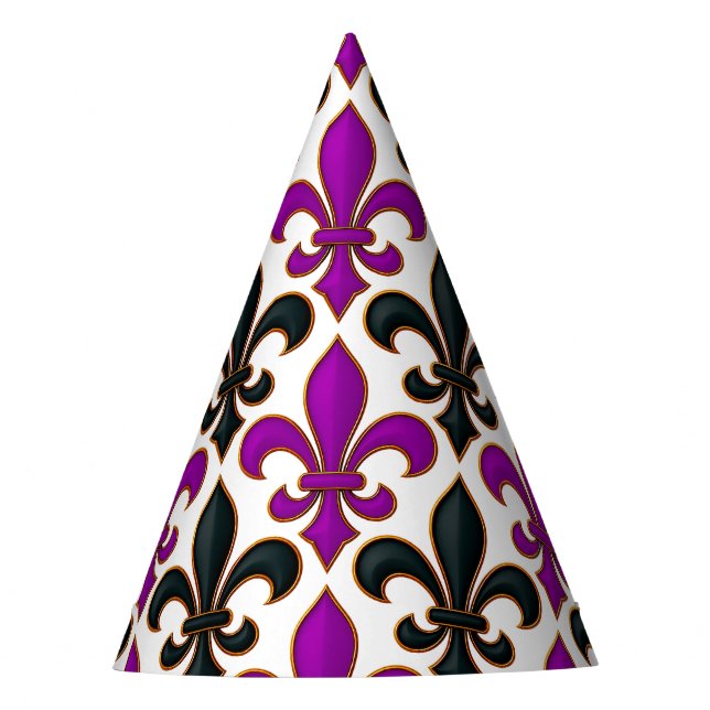 Chapéu De Festa Purple Black Baroque Fleur-de-lis Pattern Design  (Frente)