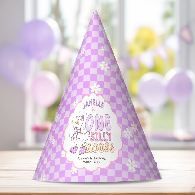 Chapéu De Festa Purple One Silly Goose-Retro Girl First Birthday (Purple One Silly Goose-Retro Girl First Birthday Party Hat. Spring Silly Goose Themed 1st Birthday.)