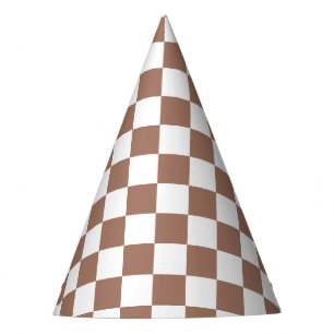 Chapéu De Festa Quadrados xadrez marrom mocha branco geométrico re