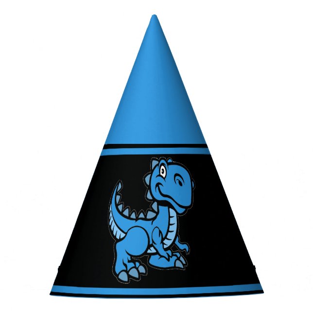 Chapéu De Festa Qualquer Dinossauro Azul e Negro de Idade (Frente)
