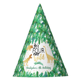 Chapéu De Festa Quatro Jovem Dinossauro Selvagem 4º Aniversário