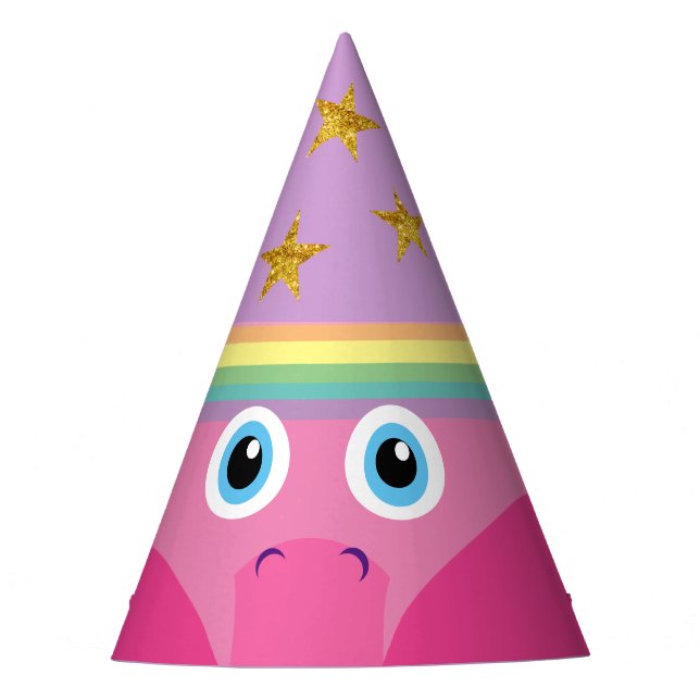 Chapéu De Festa Rainbow Unicorn Face Figurume Party Hat Rosa (Frente)