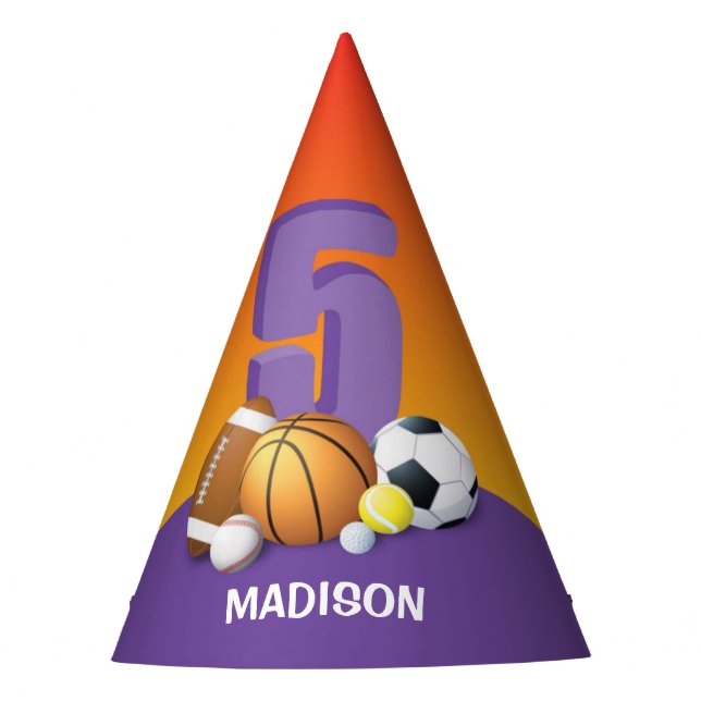 Chapéu De Festa Rapariga 5 Birthday Sports Balls (Frente)