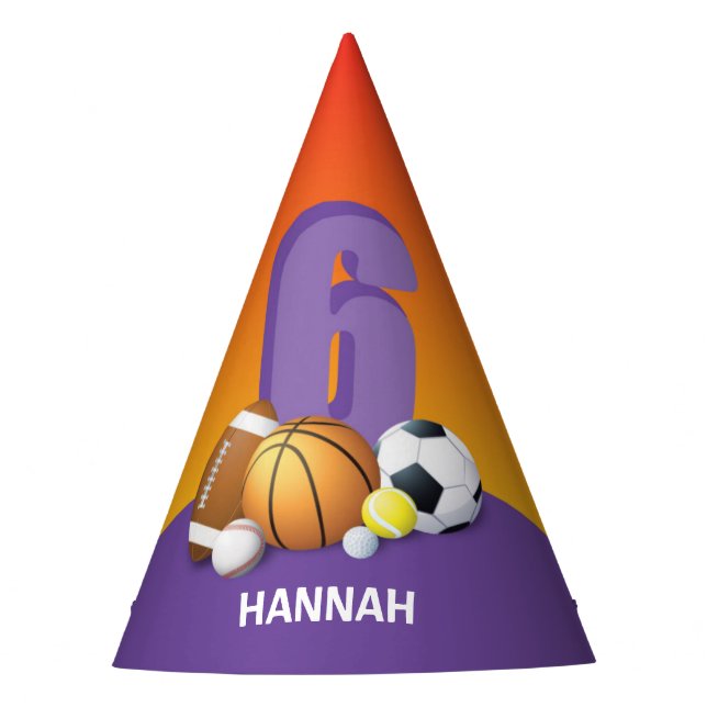 Chapéu De Festa Rapariga 6 Birthday Sports Balls (Frente)