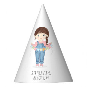 Chapéu De Festa Rapariga de aniversário em Overalls Brunette