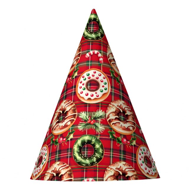 Chapéu De Festa Red Retro Natal Rosquinhas Red Tartan Xadrez (Frente)