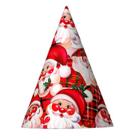Chapéu De Festa Red Vintage Santa Claus Tartan Xadrez Natal