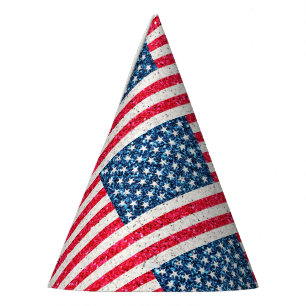 Chapéu De Festa Red White Blue Glitter Patriotic American Flag