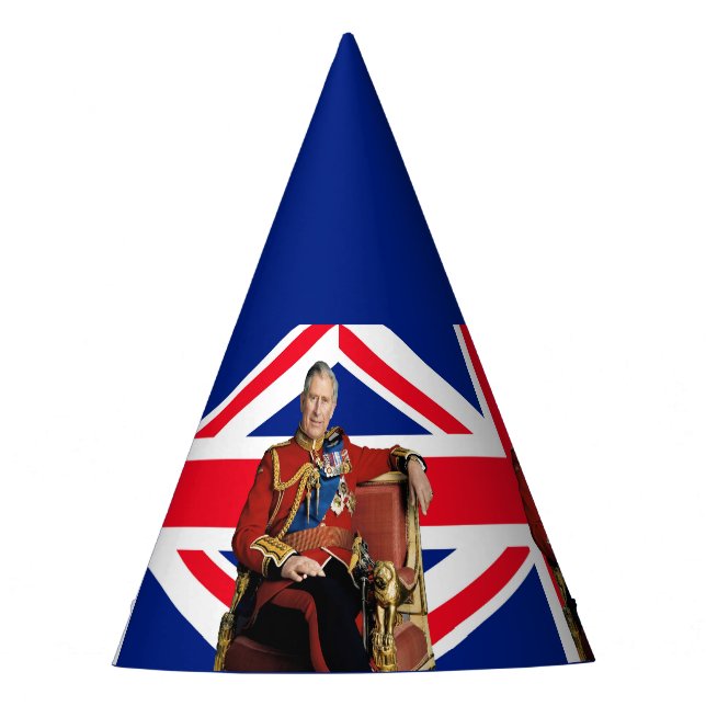 Chapéu De Festa Rei Carlos III com bandeira britânica (Frente)