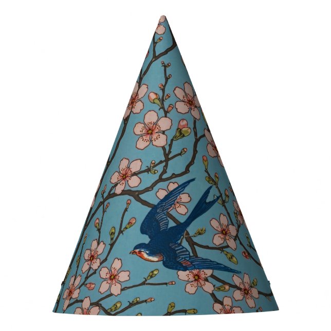 Chapéu De Festa Retro Blue Floral Swallow Pattern by Walter Crane (Frente)