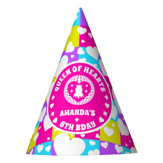Chapéu De Festa Retro Neon Queen Of Heart Aniversário (Frente)