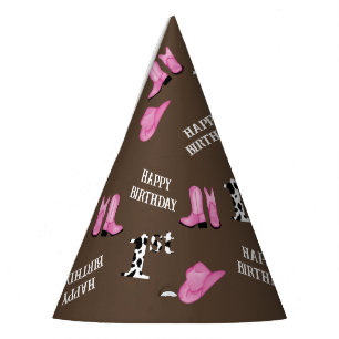 Chapéu De Festa Rodeo Rosa e Brown Feliz Aniversário