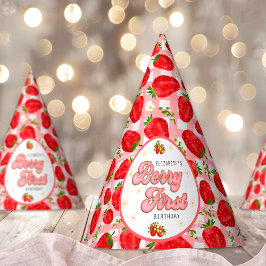 Chapéu De Festa Rosa Branco Morango Vermelho 1º Aniversário Berry
