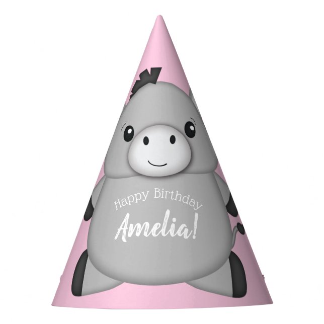 Chapéu De Festa Rosa Festa de aniversário burro (Frente)