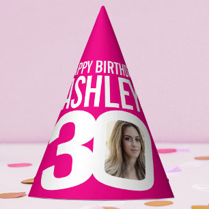 Chapéu De Festa rosa-quente branco-quente personalizado com aniver