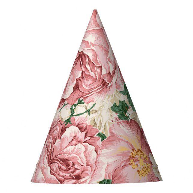 Chapéu De Festa Rosas de Jardim Vintage e Hydrangeas Padrão Floral (Frente)