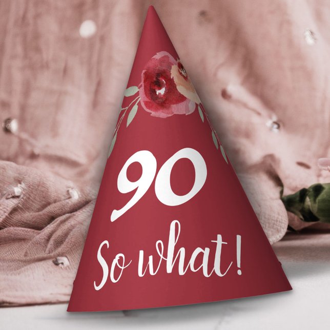 Chapéu De Festa Rosas Inspiracionais Borgonha Floral 90 Aniversári (Criador carregado)