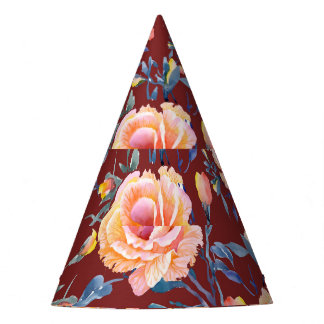 Chapéu De Festa Rosas, sem costura, padrão de fundo vermelho