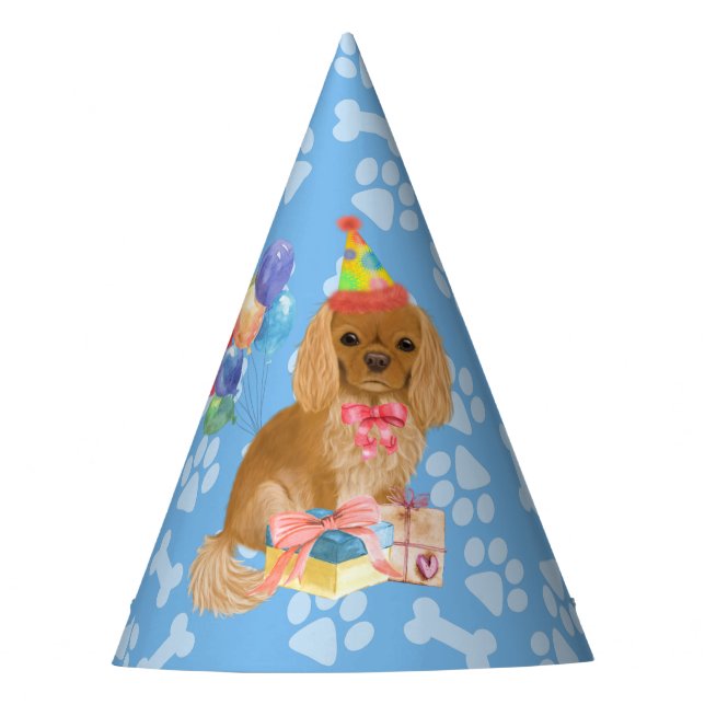 Chapéu De Festa Ruby Cavalier King Charles Spaniel Birthday  (Frente)