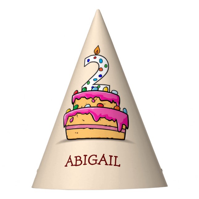 Chapéu De Festa Segundo aniversário, 2 no Bolo Rosa Doce (Frente)