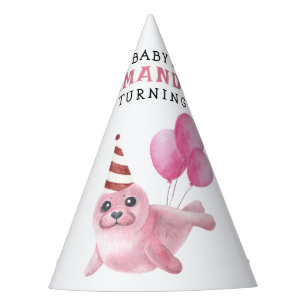 Chapéu De Festa Selo Rosa Aniversário de 1 ano Sob o Mar