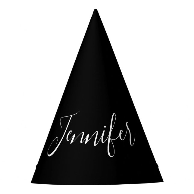 Chapéu De Festa Seu nome | Script branco elegante em preto (Frente)