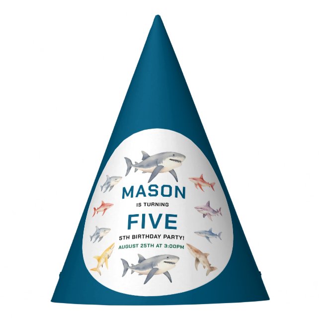 Chapéu De Festa Shark Splash 5th Birthday Party | Cute Ocean Kids (Frente)