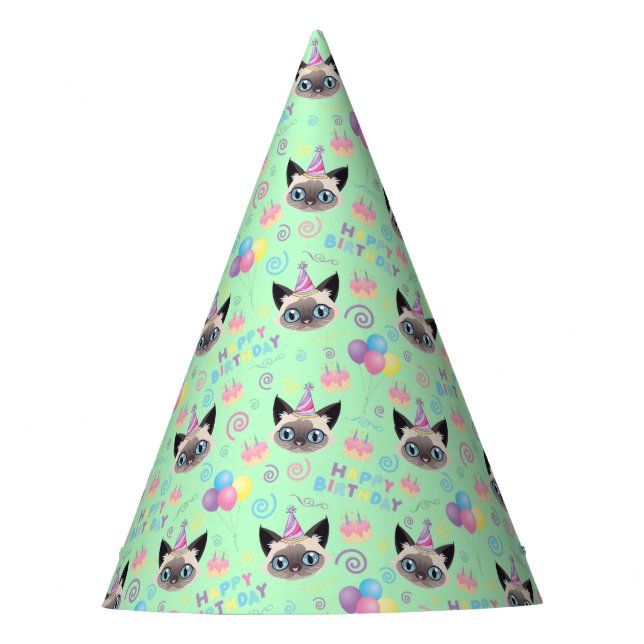 Chapéu De Festa Siamese Cat Birthday Party Hat Green (Frente)