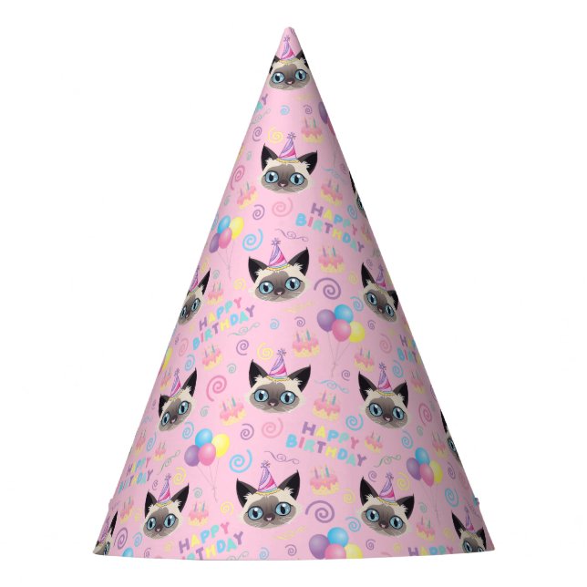 Chapéu De Festa Siamese Cat Birthday Party Hat Pink (Frente)