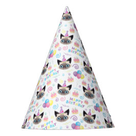 Chapéu De Festa Siamese Cat Birthday Party Hat White
