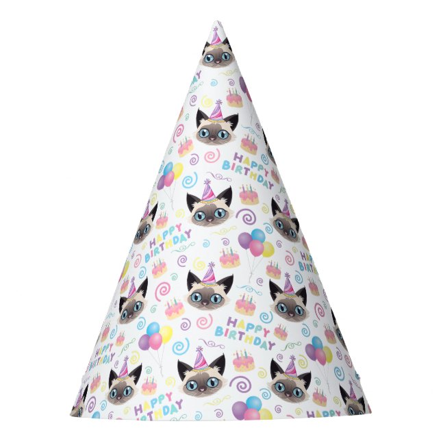 Chapéu De Festa Siamese Cat Birthday Party Hat White (Frente)