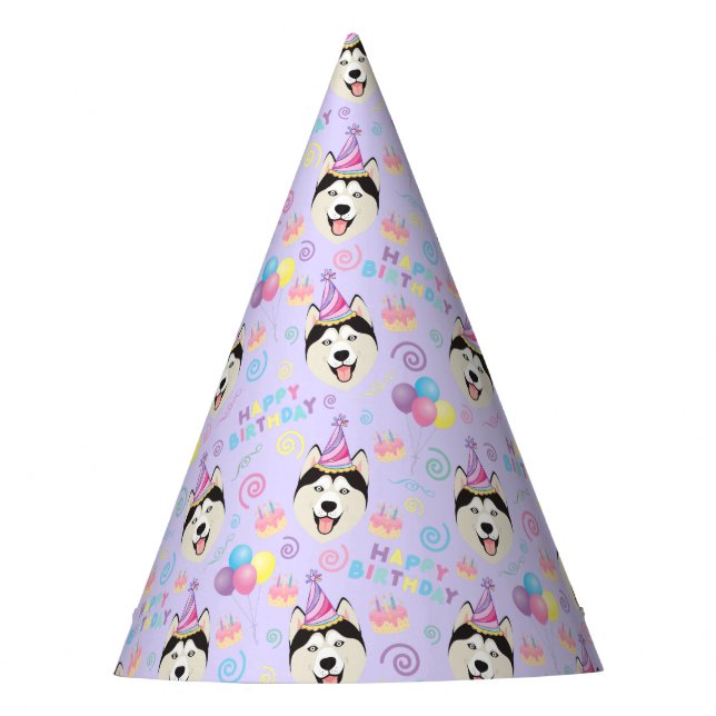 Chapéu De Festa Siberian Husky Birthday Party Hat Purple (Frente)